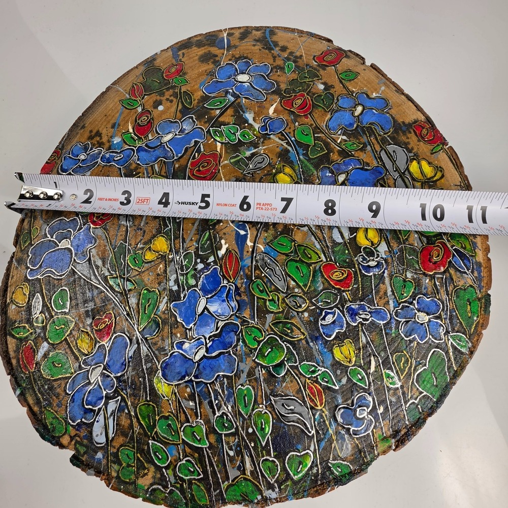 Tamela Blessed Wagner Signed Wood Slice Wildflower Folk Art Painting - Picture 7 of 8